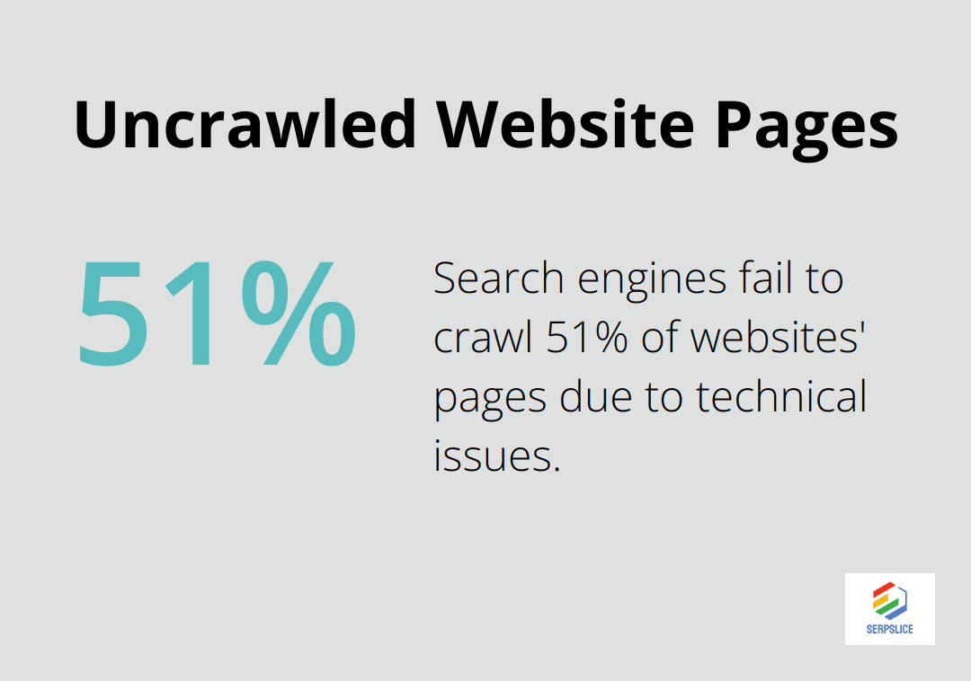 Pie chart showing that search engines fail to crawl 51% of websites' pages due to technical issues - SEO technical audit